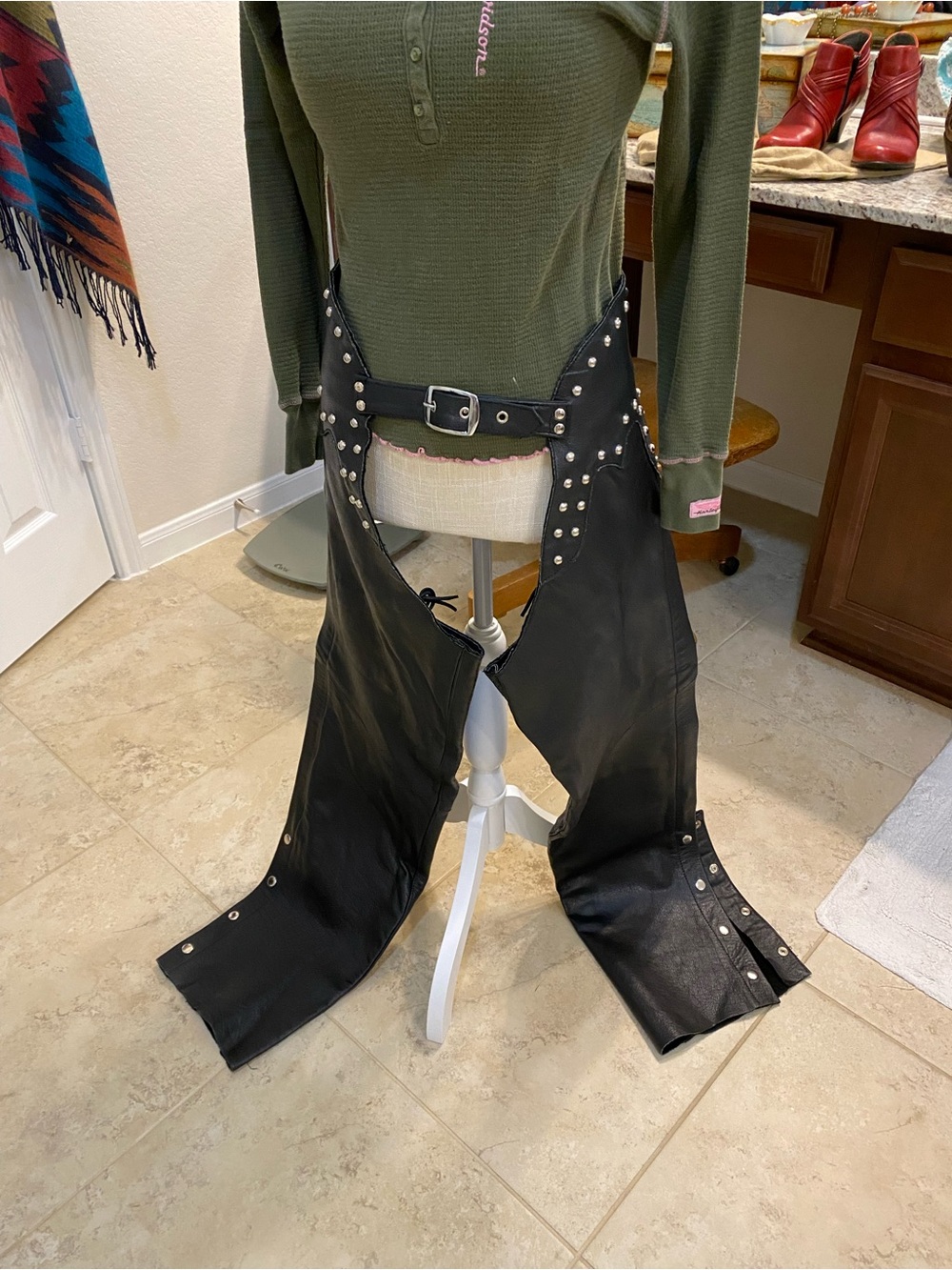 Black Studded Leather Chaps - Women Size XS